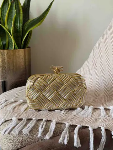Bottega Veneta Knot Minaudiere Clutch Gold Silver product photo in Karama, Dubai