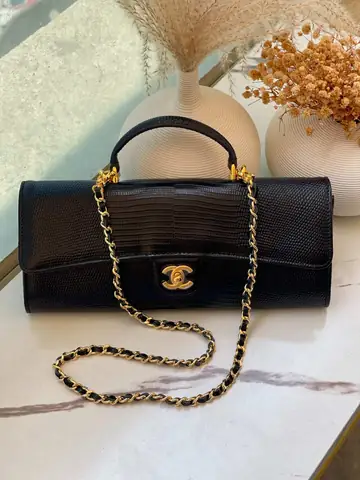 Chanel Long Top Handle Clutch With Chain Black Lizard Embossed Calfskin product photo in Karama, Dubai