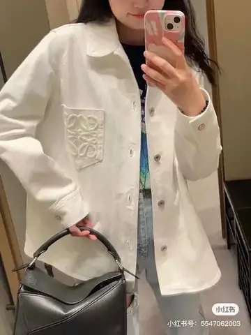 Loewe white anagram denim oversized shirt product photo in Karama, Dubai