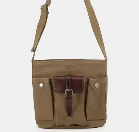 Prada Route Mini Khaki Brown Canvas Leather Crossbody Bag product photo in Karama, Dubai