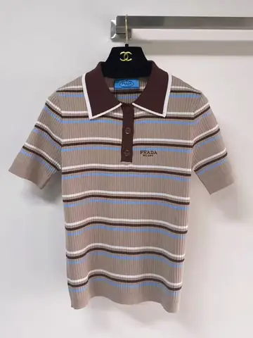 Prada striped rib knit short sleeve polo shirt in Dubai